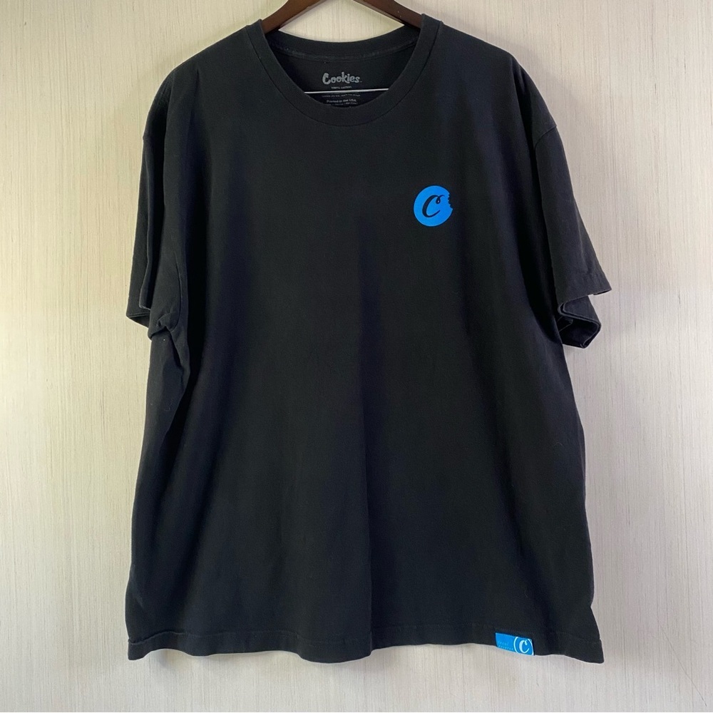 Cookies Clothing Men’s Short Sleeve Black Graphic T-Shirt with Blue Logo 2X